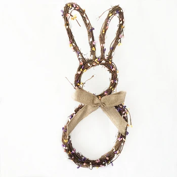 

Rabbit Garland Wreath Creative Handmade Rattan Pendant Christmas Easter Door Hanging Garland Holiday Home Decorations