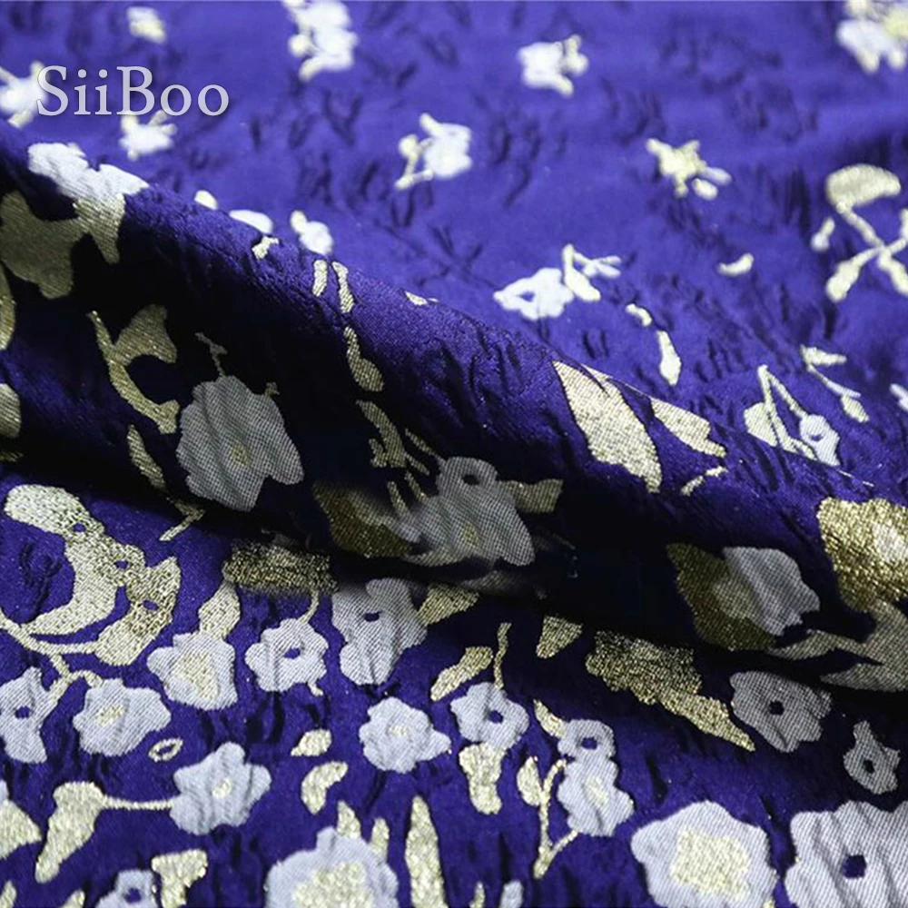 Роскошная синяя с позиционированием Цветочная металлическая жаккардовая ткань