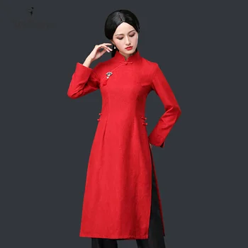 

Women Velour blouse Tops Female Vintage Aodai qipao dress Spring Autumn long sleeve long shirts blouse women Tops