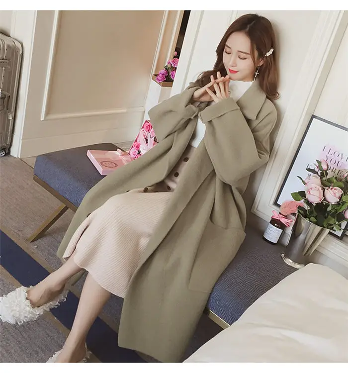 Large Size Women's Woolen Coat Autumn Winter New Plus Velvet Slim Jacket Woman Loose Long Casaco Feminino Inverno f2359