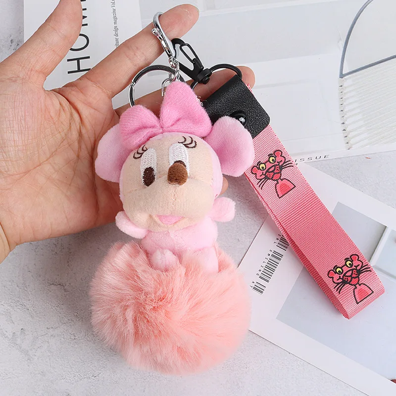 Cartoon Key Button Cute Mickey Mouse Plush Doll Key Ring Car Key String Students Gift Handbag Pendant