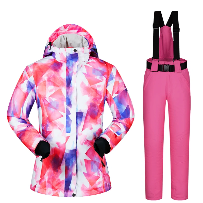 Толстый теплый лыжный костюм для женщин, водонепроницаемый ветрозащитный лыжный костюм и куртка для сноубординга, комплект со штанами, женские зимние костюмы, одежда для улицы - Цвет: CZH  PINK