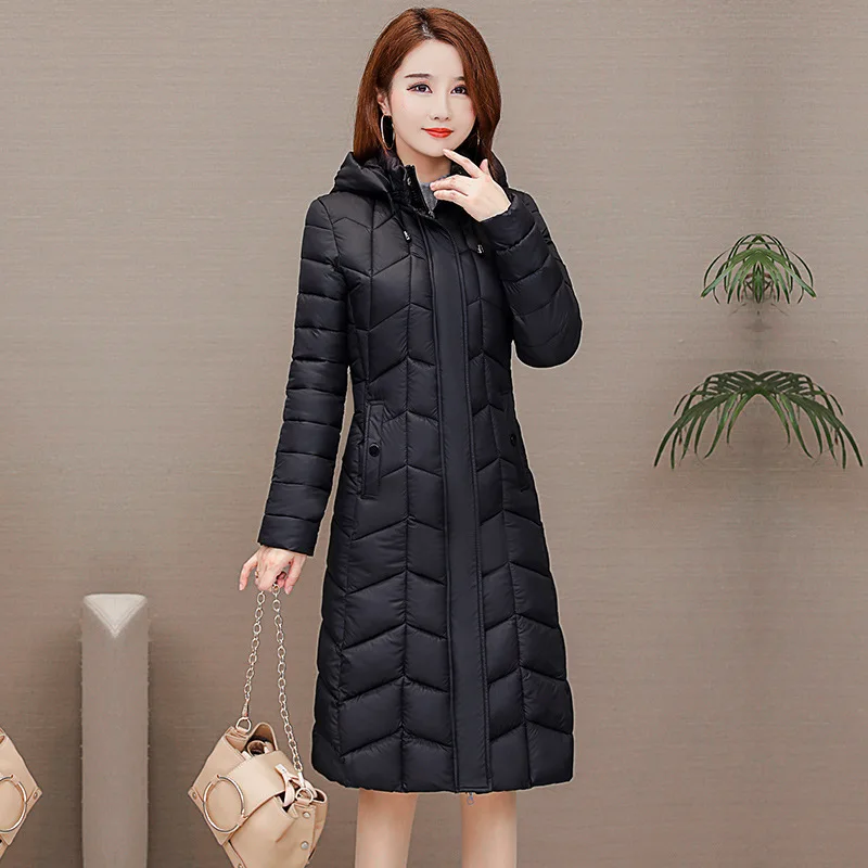 

2019 Winter New Products Korean-style Slimming Cotton-padded Clothes Elegant Women's Mid-length Hooded down Jacket Cotton-padded