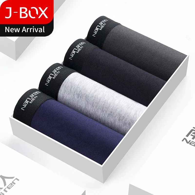 J-BOX, 4 шт./лот, мужское нижнее белье, боксеры, мужские, сексуальные, хлопок размера плюс, белье, дышащие трусы для мужчин, для полных парней, боксеры, трусы