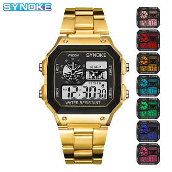 

SYNOKE Men LED Digital Plastic Strap Sports Watches Military Waterproof Gold Silver Wristwatches Luxury Relogio Masculino 2019