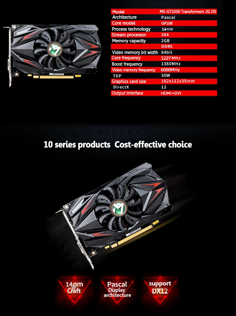 best graphics card for pc MAXSUN GT1030 2G GDDR5 Graphics Card Nvidia GPU Desktop Gaming DVI VGA PWB For PC Computers latest graphics card for pc