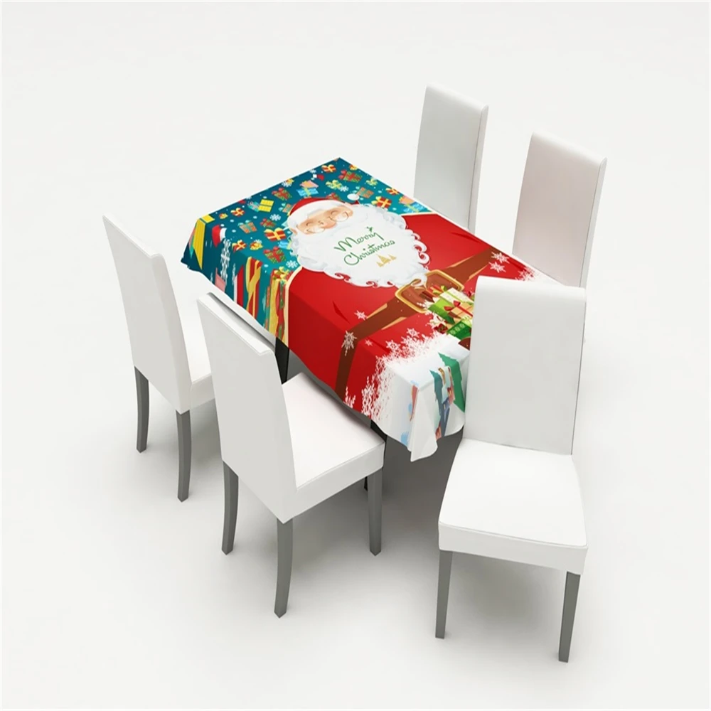 

Christmas Table Cover Chair Covers Spandex Elk Santa Claus Snowman Printed Tablecloths Chair Cover Party Decoration Table Cloth