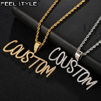 

Hip Hop Custom Name Cursive Writing Initial Letters Cubic Zircon CZ AAA+ Pendants & Necklaces For Men Customized Jewelry