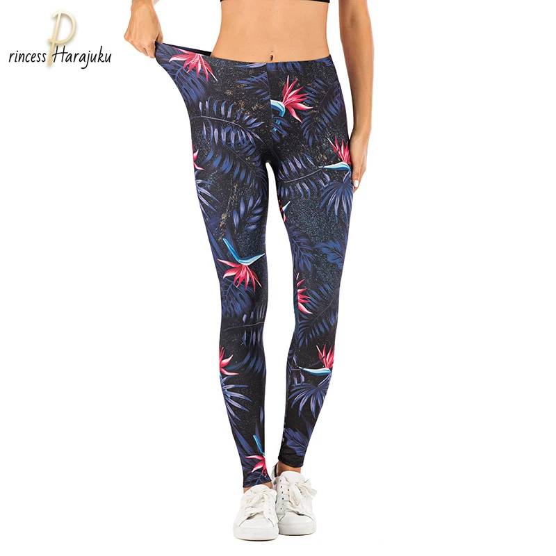 

Plus Size Leggins Sexy Beach Legging Banana Leaf Print Fitness Leggins Fashion Slim Legins Mid Waist Stacked Woman Pants Legging
