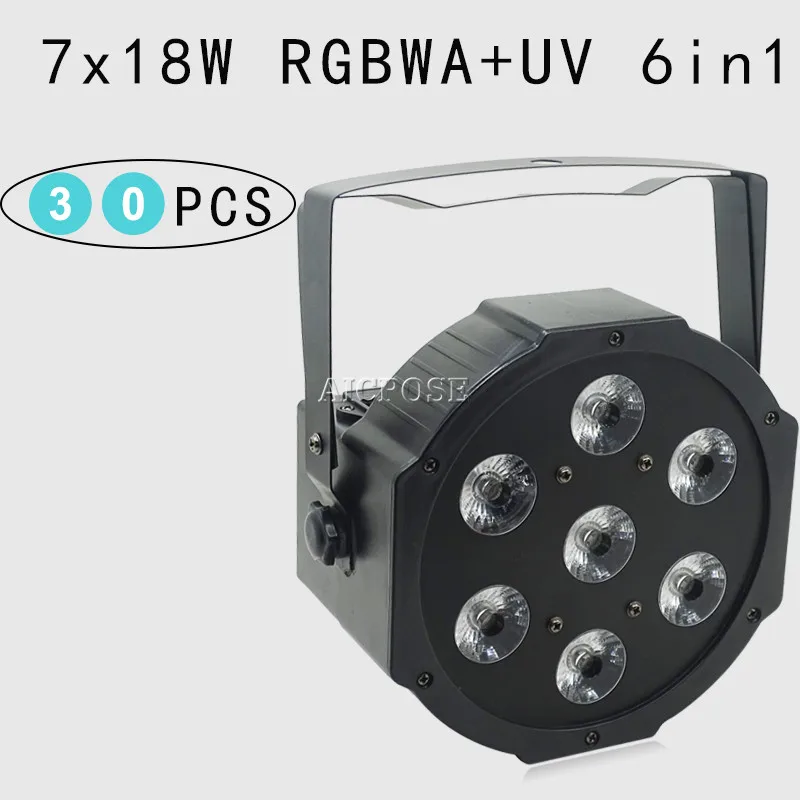 30 шт./лот 25 Угловые большие линзы 7x18 Вт led Par огни RGBWA UV 6in1 плоские par dmx512 дискотечные