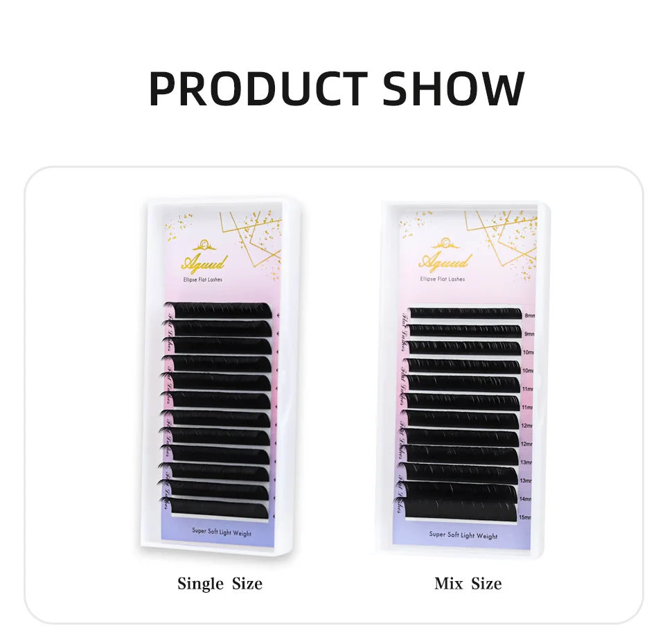 AGUUD 10Trays Ellipse Wimpern Verlängerung Großhandel Flache Wimpern Premium Ellipse Natürliche Weiche Split Tipps Kaschmir Flache Wimpern – Detail 13