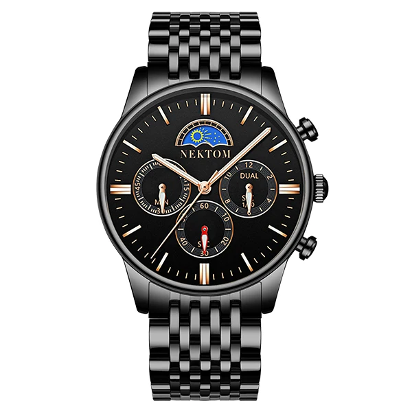 NEKTOM мужские часы с хронографом, спортивные мужские часы, лучший бренд класса люкс, водонепроницаемые полностью Стальные кварцевые золотые часы, мужские часы - Цвет: W8193H