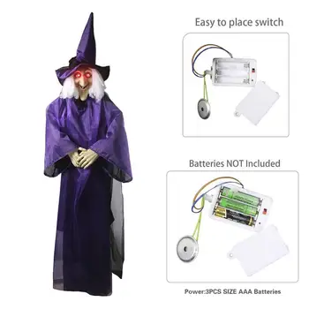 

Halloween Zombie Witch Hanging Ghost Head Terrible LED Eyes Horrible Decoration Prop Terrible Sound Children Party