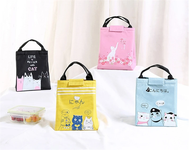 Мультяшная кошачья изоляционная посылка, Брезентовая сумка для обеда для детей и женщин, Портативная сумка-холодильник, водонепроницаемая сумка для еды, сумка для пикника, Термосумка