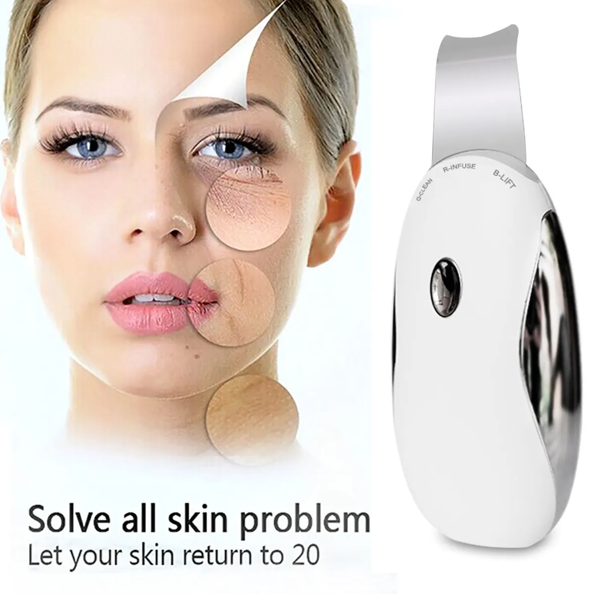 

3 in 1 USB Ultrasonic Skin Scrubber Massager Machine Facial Pore Cleaner Deeply Cleaning Device Face Skin Care Scrubber Machine