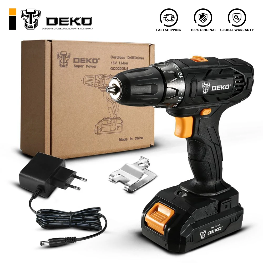 DEKO 18V Max Electric Screwdriver Cordless Drill Mini Power Driver DC Lithium-Ion Battery 2-Speed 21+1 Settings