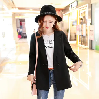 

#0744 Korean Style Loose Black Blazer Women Loose Long Sleeve Ladies Blazers Single Breasted Casual Fashion
