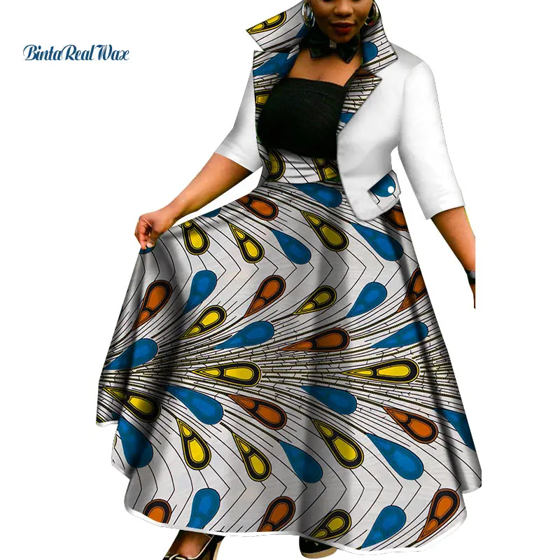 Африканский топ и юбка-пачка, комплекты для женщин, Bazin Riche, африканская Женская одежда, Дашики, комплекты из 2 предметов, пальто и юбки, WY3386 - Цвет: 18