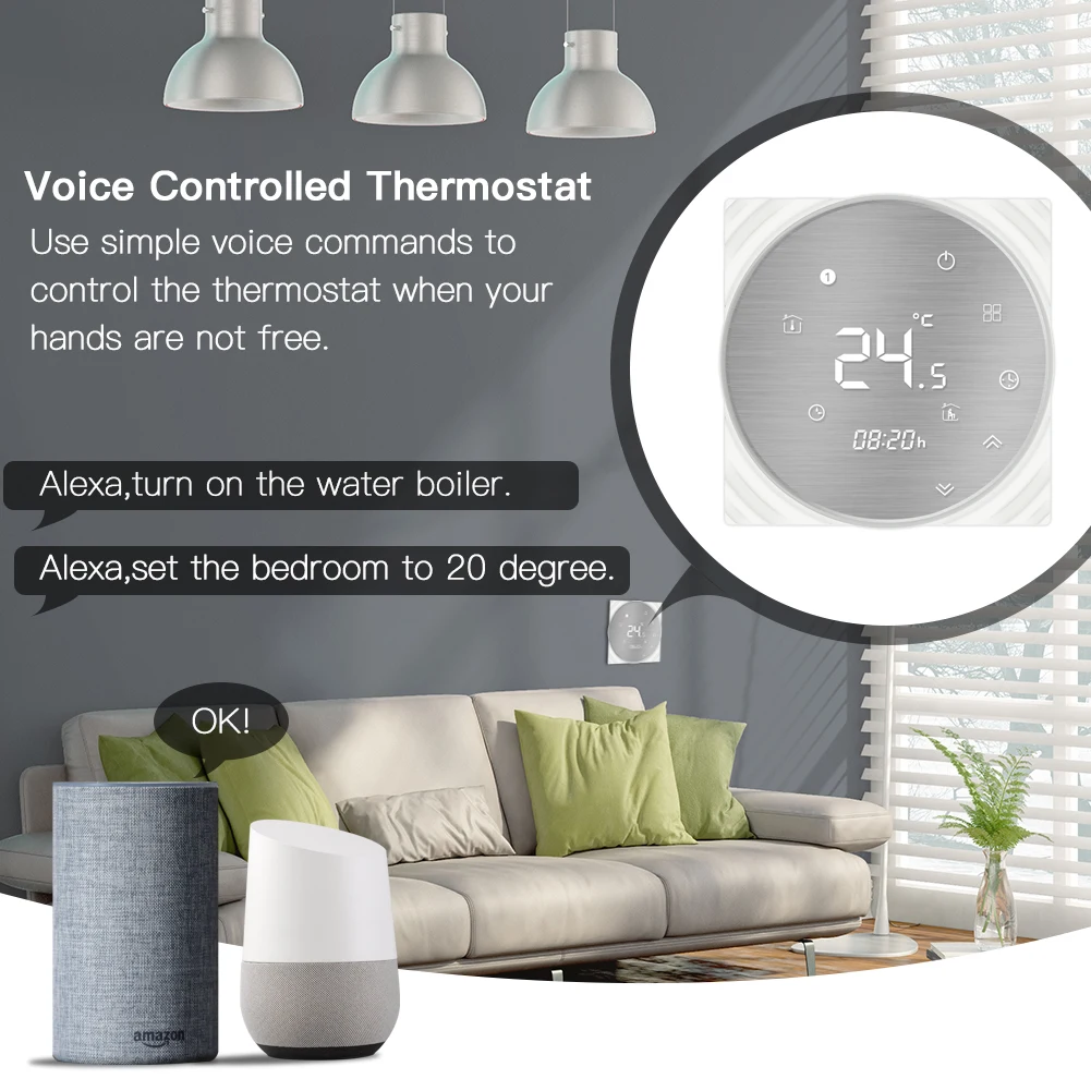 Умный термостат с Wi-Fi, Электрический Подогрев полов, умная жизнь/приложение Tuya, дистанционное управление 16A, работает с Alexa Google Home