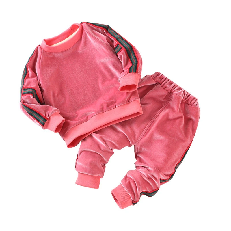 2Pcs autumn Spring Girls boys Gold Velvet Warm Clothes Set Baby Kids Cute Sweater Suit Children Clothing Coat + Pant | Детская одежда и
