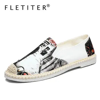

Graffiti Summer Linen Breathable Casual Flats Shoes Mens Espadrilles Loafers Fashion Boy Canvas Shoes Fisherman Driving Footwear