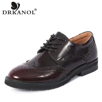 

DRKANOL Brand Women Shoes 2020 Spring Vintage Carved Oxford Shoes For Women Casual Flats Genuine Leather Bullock Shoes Footwear