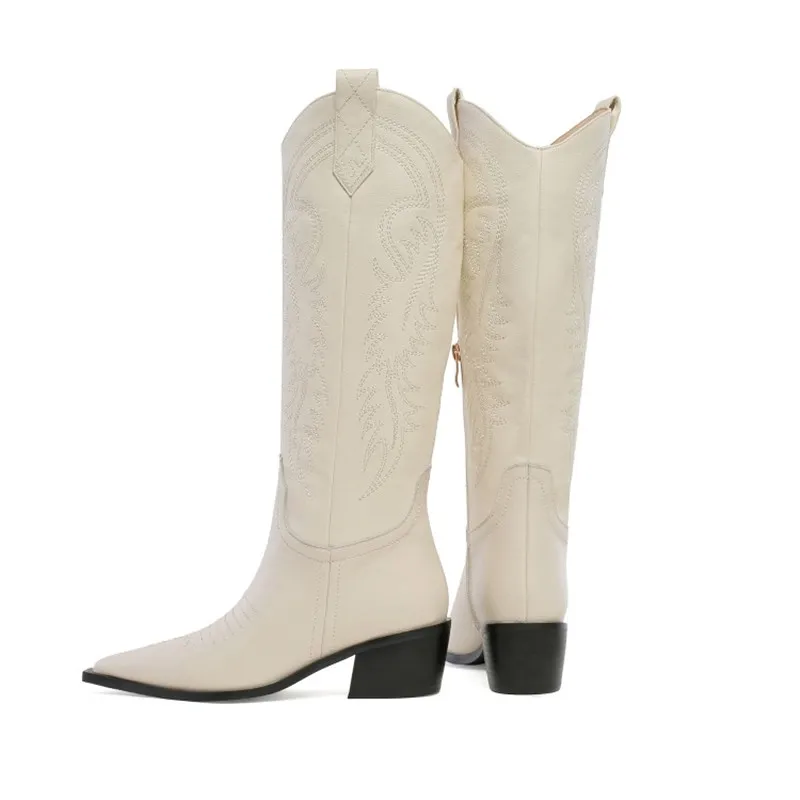 Prova Perfetto классические вышитые ковбойские сапоги Вестерн для женщин кожаные женские ковбойские ботинки обувь на низком каблуке женские сапоги до колена