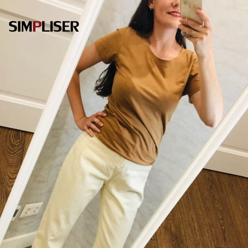 Футболка женская хлопковая с круглым вырезом большого размера|Футболки| |