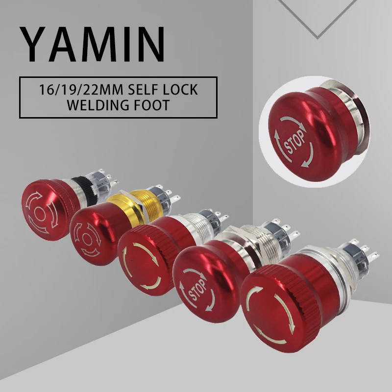 

16/19/22mm Metal Emergency Stop Push Button Switch 3 Pins Stainless Steel Red Mushroom Head Self-Lock Latching Type