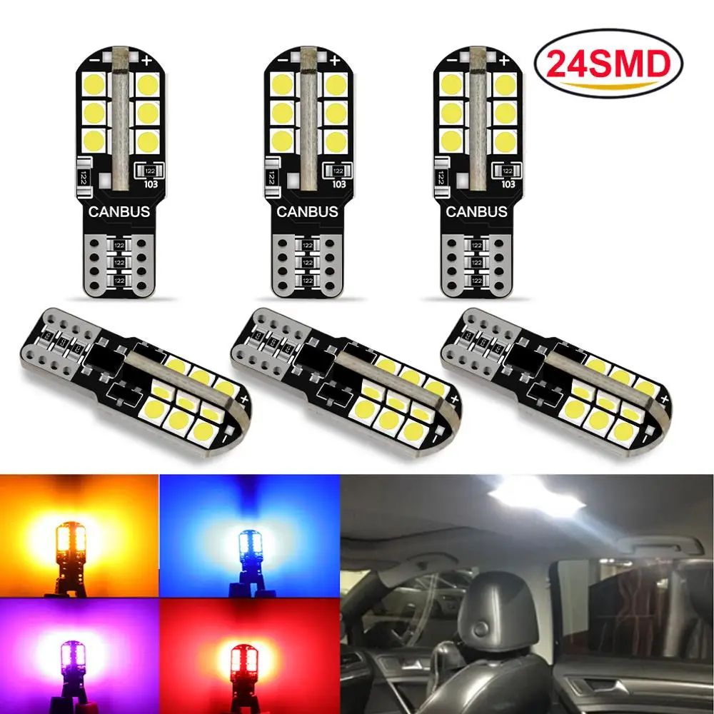 6 шт. T10 W5W Светодиодная Лампа 194 168 24SMD 3030 чипы Canbus без ошибок 6000K чистый белый клин