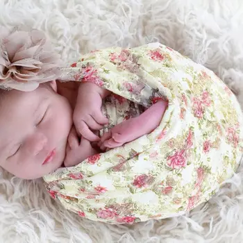 

Simple New Baby Lace Print Wrap Towel Cute Newborn Infants Elastic Swaddle Photography Props Baby wrap