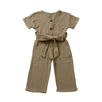 

Summer Toddler Baby Girls Kids Clothes Sets Linen Cotton Bow-tie Waist Overall Romper Bodysuit Jumpsuit Outfits Pants