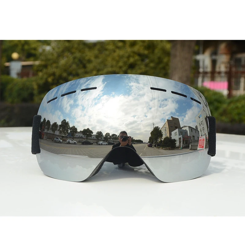 Серебристый Ski Goggles Anti-fog WindproofAnti-UV Large Mask Men Women Glasses Hiking Winter Snow Goggles for Snowmobile Snowboarding Skiing - Цвет: Серебристый