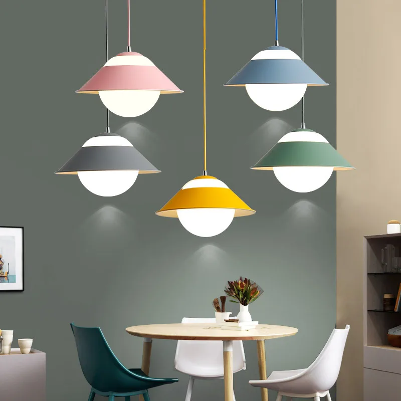 

modern Nordic Dining room lamp chandelier simple dining room three simple personality coffee bar macaron lamp