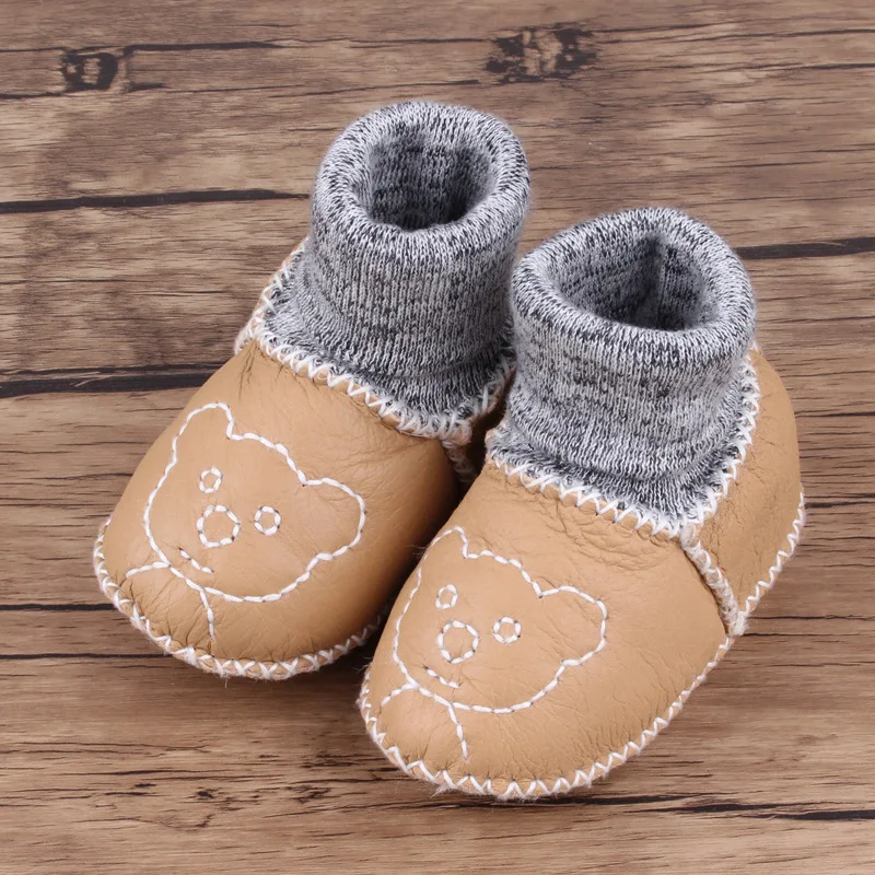 12 Genuine Leather Sheepskin Baby Shoes Winter Velvet Thickening Baby Snow Boots 0-12 Months Soft Bottom Baby Toddler Shoes - Цвет: 12