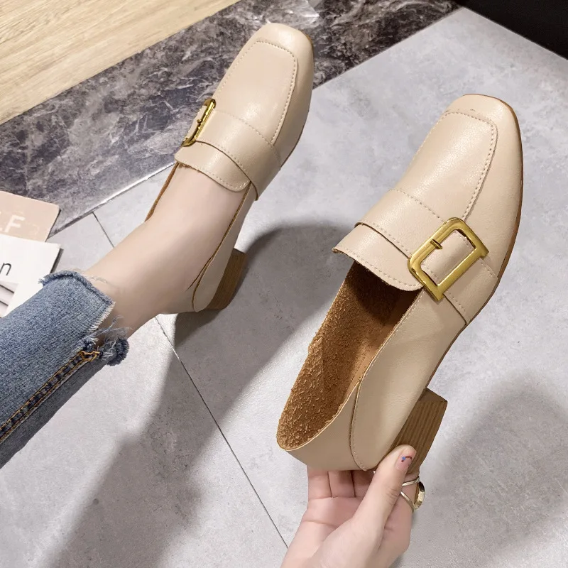 

Spring And Autumn New Style Semi-high Heeled Waterproof Platform Low Top Deep Mouth Square Head Foot Covering Peas WOMEN'S Shoes