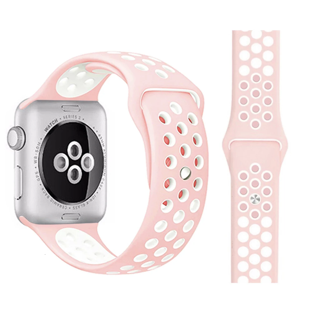 Powder with white Спортивный ремешок для apple watch band 44 мм/40 мм apple watch 4 3 2 band iwatch band 5 42 мм/38 мм correa браслет ремень аксессуары для часов - Цвет ремешка: Powder with white