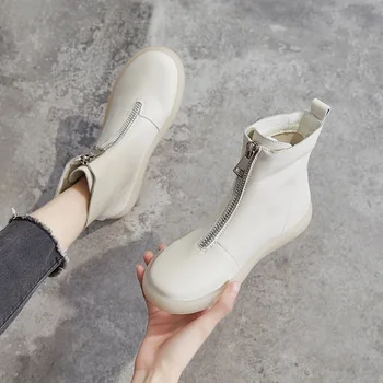 

Genuine Leather Ankle Boots For Women Shoes Ladies Trend Booties Woman 2020 Autumn Black Boots woman Designer Shoes Women solid