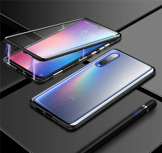 Черный 360 полная защита магнитный металлический корпус для Samsung Galaxy A7 A9 A50 A60 A70 S10 Plus Передняя Задняя крышка из закаленного стекла - Цвет: Черный