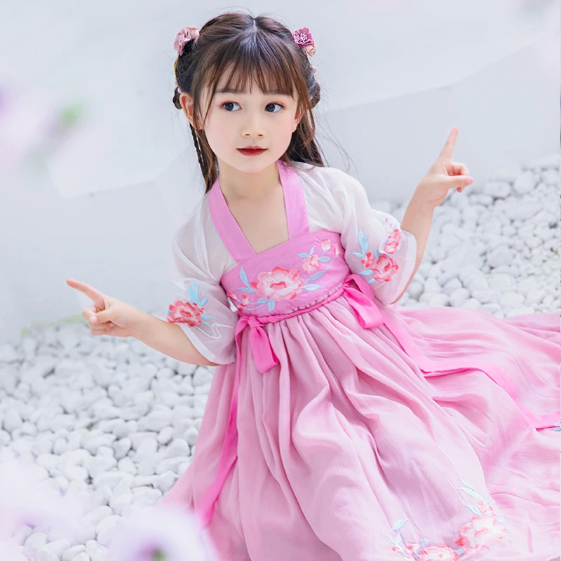 Детские длинные платья Hanfu для девочек, одежда для детей, платье для выступлений в древнем стиле, платье для костюмированной вечеринки для детей 2, 3, 4, 5, 6, 7, 8, 9, 10, 11, 12 лет