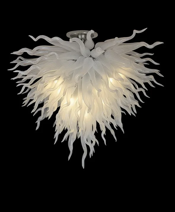 2020 Modern Dale Chihuly White Handmade Blown Glass Chandelier Dining Room