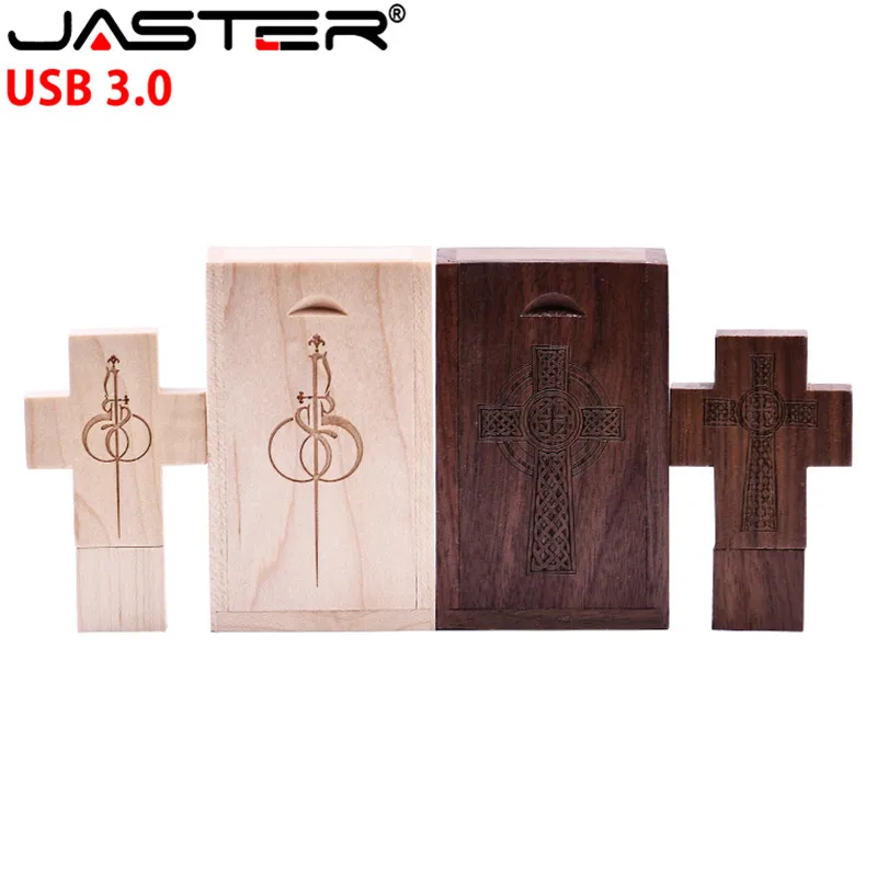 JASTER USB флеш-накопитель с логотипом, USB 3,0, usb-накопитель в виде деревянного Креста, коробка памяти, флешка, 16 ГБ, 32 ГБ, 64 ГБ, кресты, флеш-накопитель, подарок