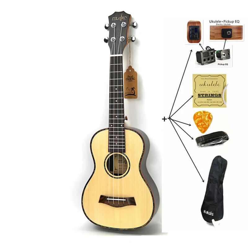 Electric uku set 1 SevenAngel 2" тенор Гавайские гитары укулеле ель твердой древесины топ только Ukelele Гавайская 4 струнная гитара электрическая УКУ с звукоснимателем эквалайзером - Цвет: Electric uku set 1