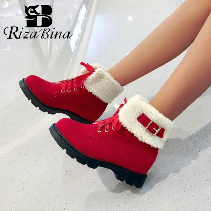

RizaBina 4 Color Ankle Boots For Women Winter Plush Fur Cotton Shoes Women Casual Lace Up Buckle Flats Snow Boots Size 34-43