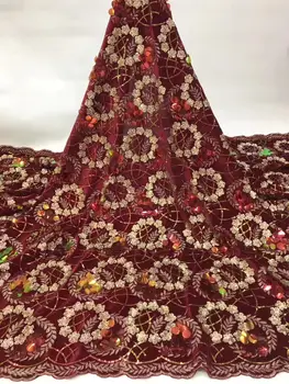

Best Selling Latest African Velvet Lace Fabrics With Sequins High Quality Red Gold Embroidery French Lace For Evening Dress