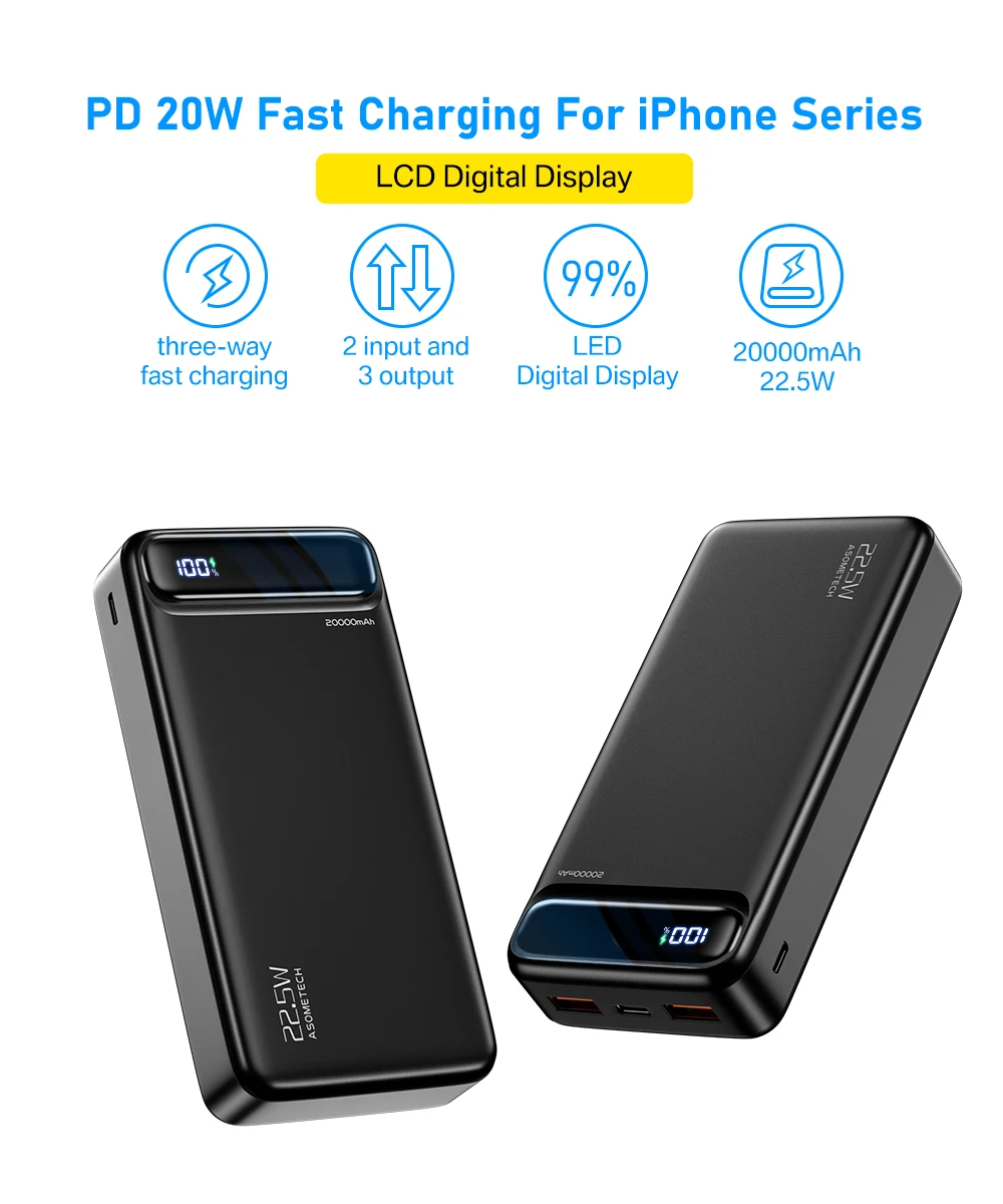 Power Bank 20000mAh 22.5W SCP Portable Charger Powerbank 10000 mAh External Battery PD 20W Fast Charging For iPhone 13 Xiaomi mi