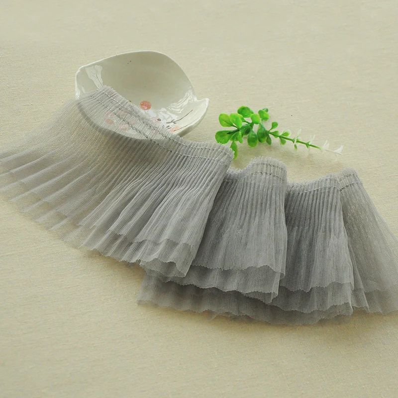 Двухслойная газовая плиссированная красивая кружевная ткань Diy одежда юбка вырез манжеты отделка штор диван быстрое шитье производство - Цвет: gray