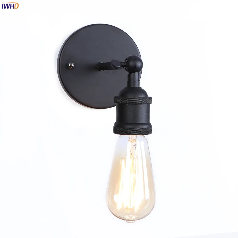 

IWHD Black Iron Retro LED Wall Light Bedroom Stair Mirror Loft Decor Industrial Vintage Wall Lamp Sconce Edison Applique Murale