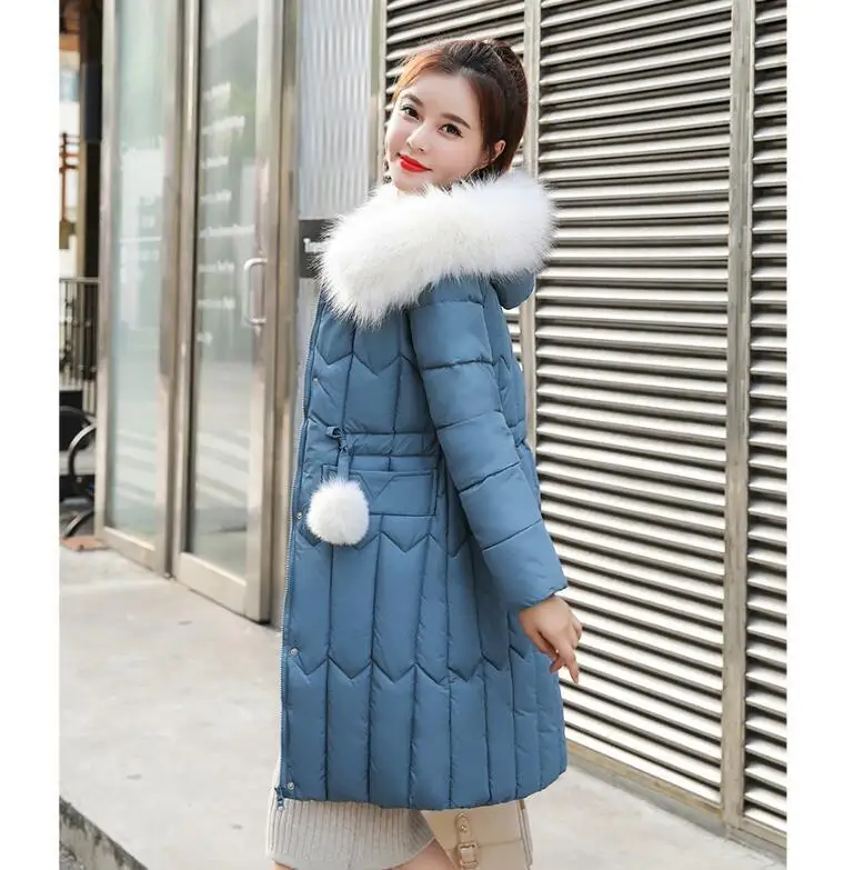 Blue YOCALOR теплые зимние куртки женские пальто 5XL Плюс Размер Длинная парка Базовая куртка Верхняя одежда зимняя одежда капюшон с хлопковой подкладкой - Цвет: Blue