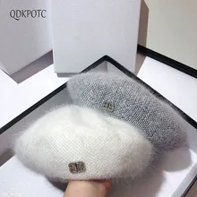 2021 Autumn Winter Hat New Women Angora Rabbit Fur Berets Fashion AB Two-color Keep Warm Small Fragrant Wind Painter Cap QDKPOTC